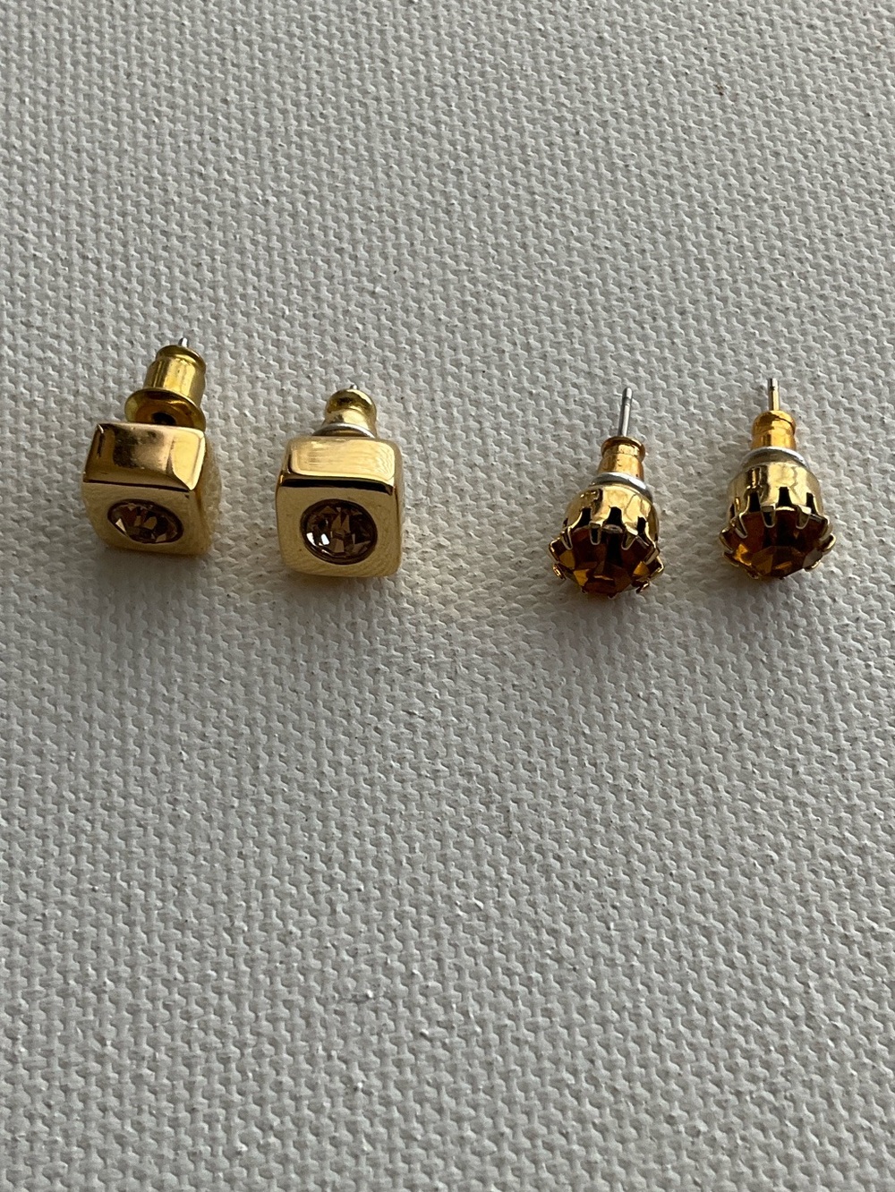 Gold-Tone Stud Earring Set with Amber Crystals